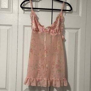 Vintage Victoria's Secret Slip Dress Pink Floral Lace Bows - L (runs small)